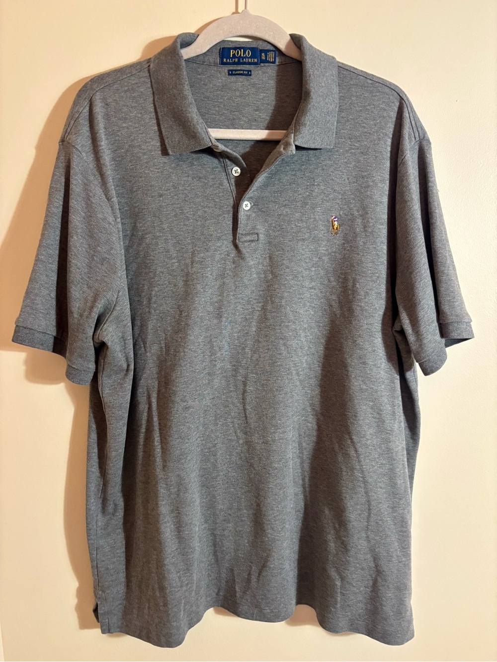Polo by Ralph Lauren Men's Grey Classic Fit Pique Cotton Polo size XL